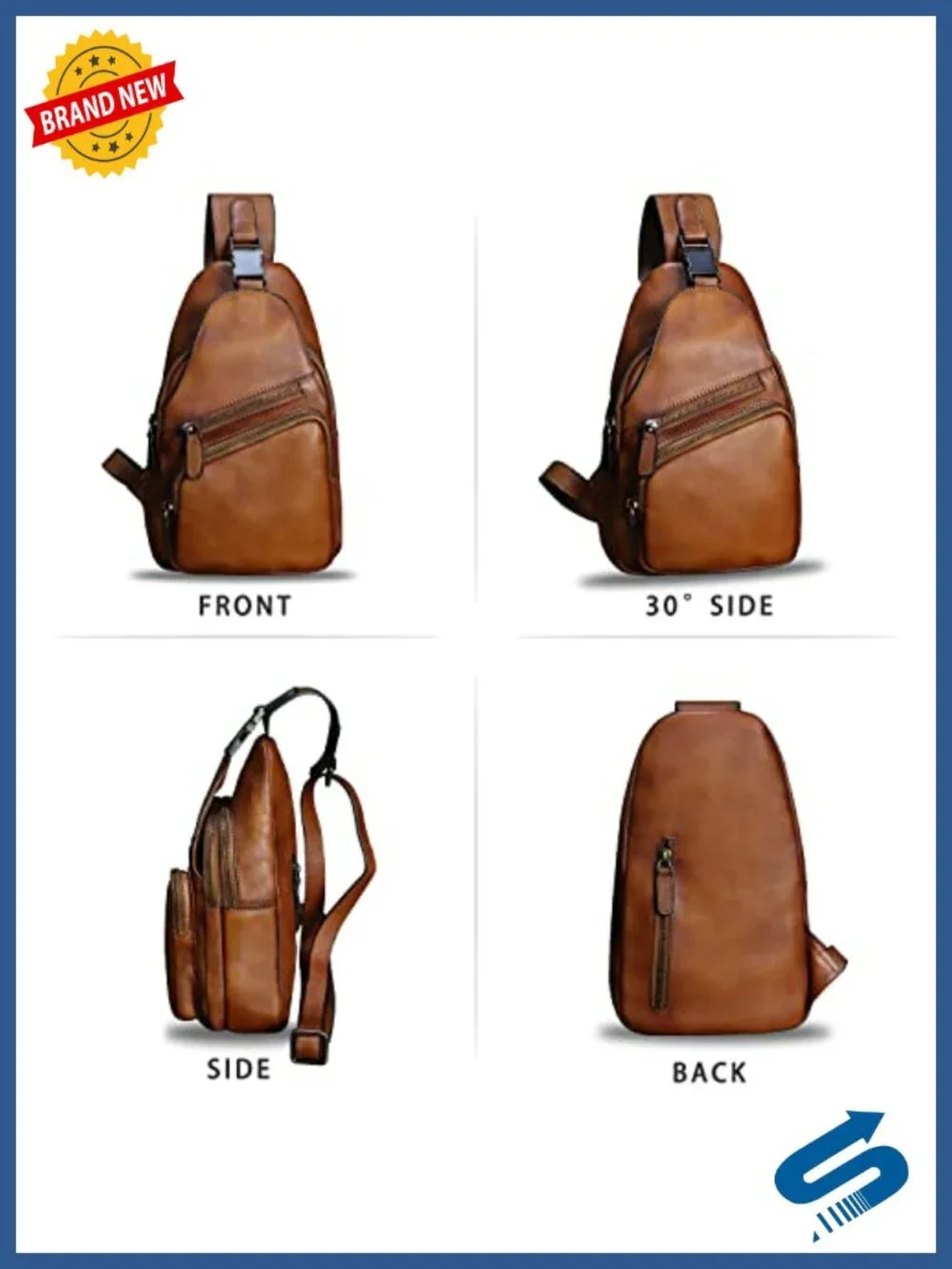 Genuine Leather Sling Bag Crossbody Purse Handmade Hiking Daypack Motorcycle Bag